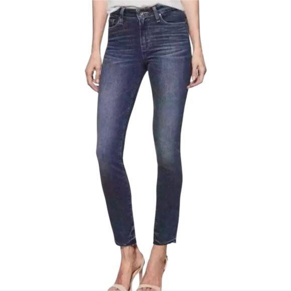 Paige Hoxton Ankle Stretch‎ Raw Hem Women's dark Wash Blue Jeans Size 32 - Picture 1 of 13